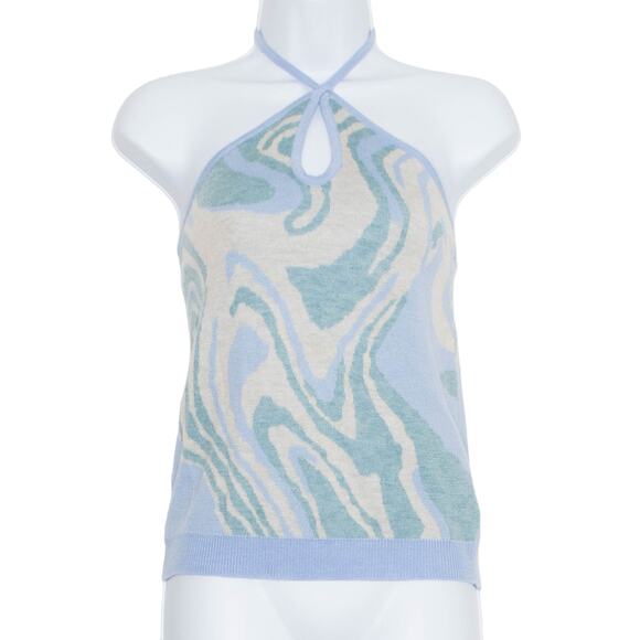NWT Top Halter Sweater Y2K Coastal Nautical Psychedelic Boho Hippie 70s Medium - Picture 1 of 5